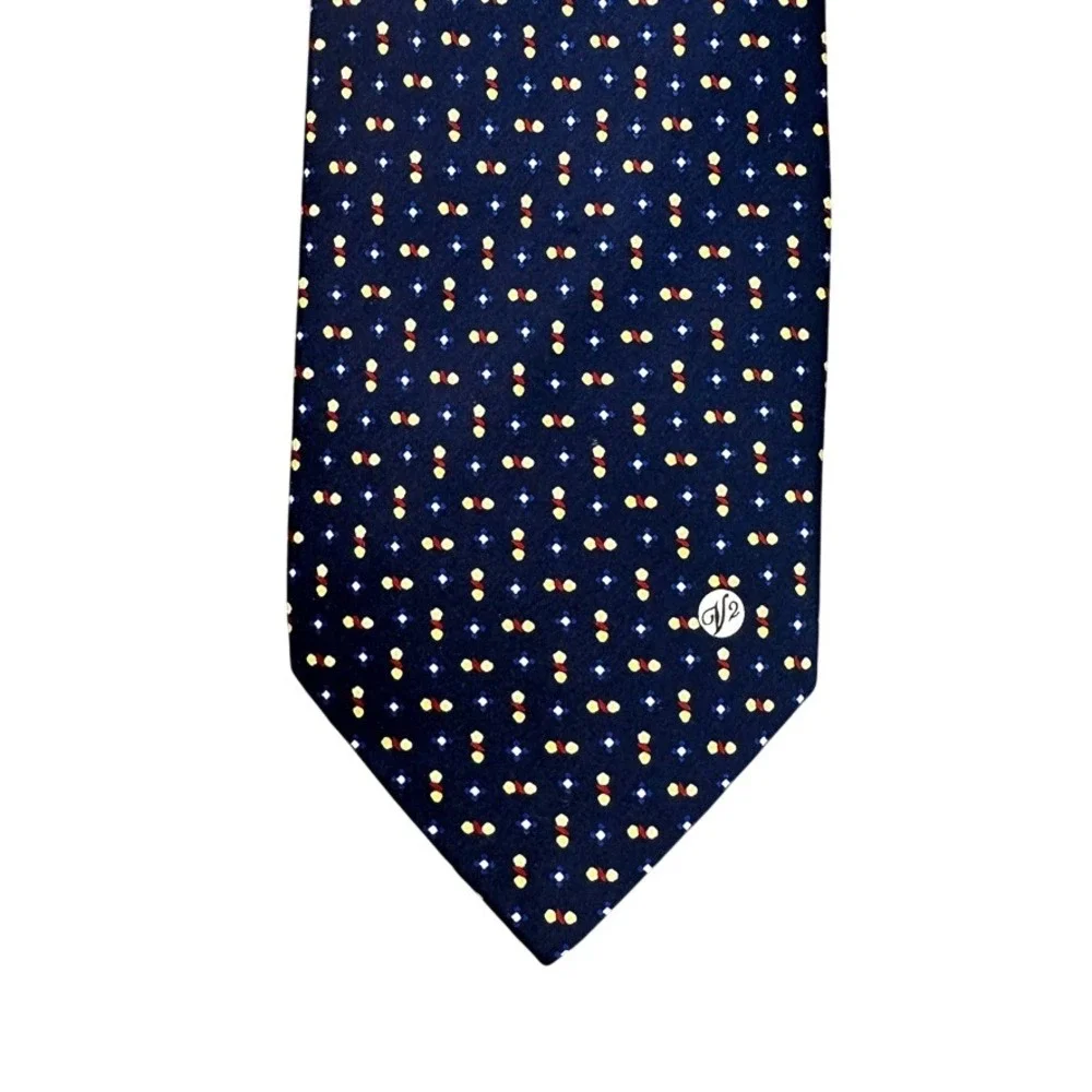 Versace Classic V2 Mens Silk Tie Navy Blue Geometric Medusa Logo Made in Italy